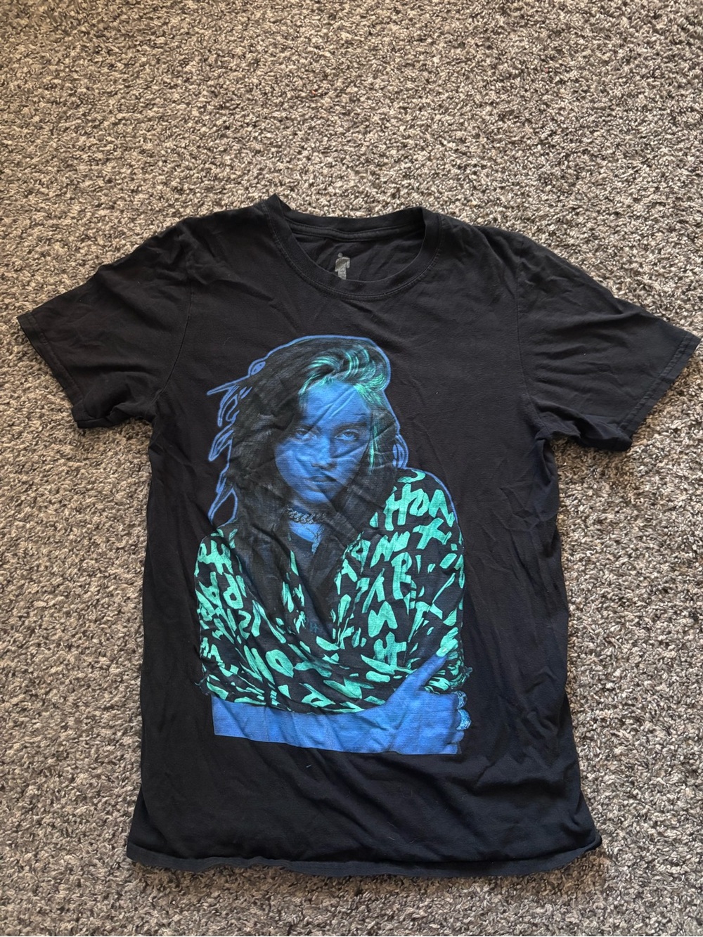 Black Graphic Tee with Blue-Green Billie Eilish Graphic